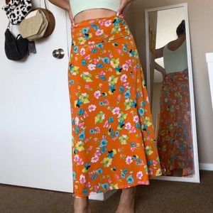 Orange Floral Maxi Skirt